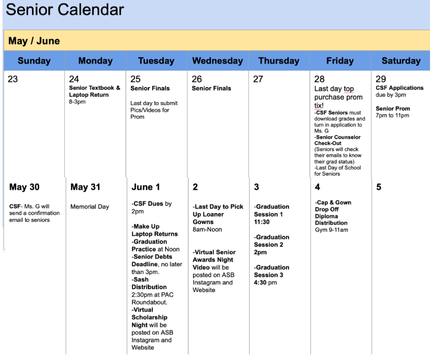 San Ysidro High School CLASS OF 2021 CALENDAR